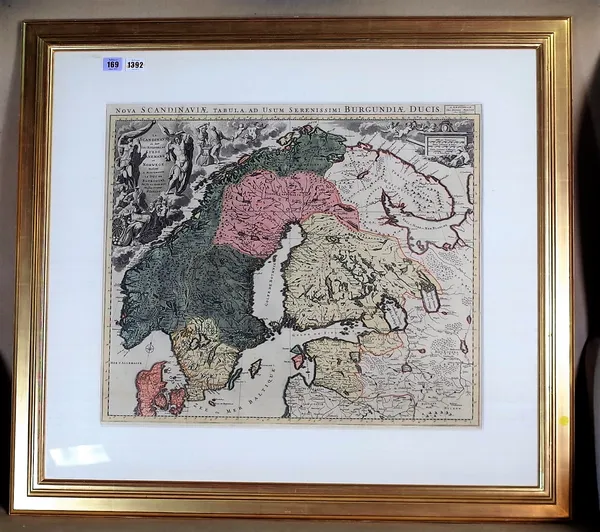 A map by Alexis-Hubert JAILLOT:  Nova Scandinaviae Tabulae  . . .  52cm x 61cm within mount, hand-coloured, elaborate pictorial cartouche title, scale