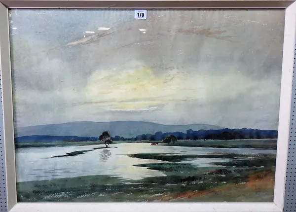 Edwin Harris (1891-1961), Floods at Watersfield, watercolour, signed, 53cm x 72cm.