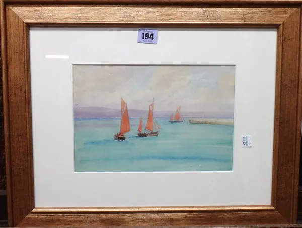 Attributed to Ethel Kirkpatrick (1869-1966), Sail boats in calm waters, watercolour, 17cm x 25.5cm.