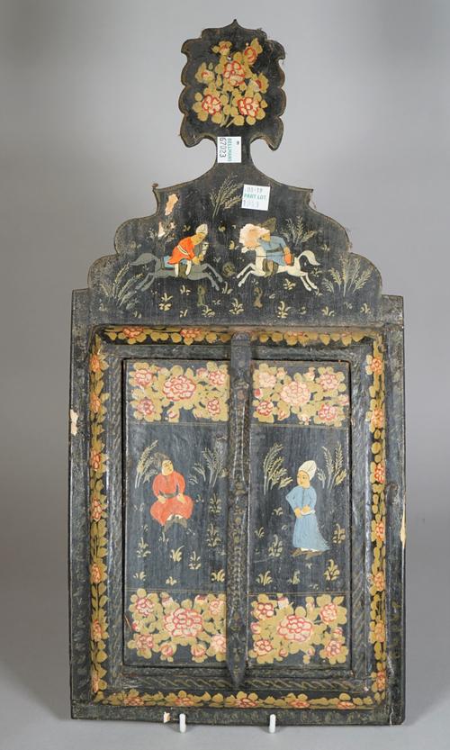 A group of seventeen Persian miniature paintings on mother-of-pearl, 20th century, mostly painted with figures on horseback, some mounted as earrings,