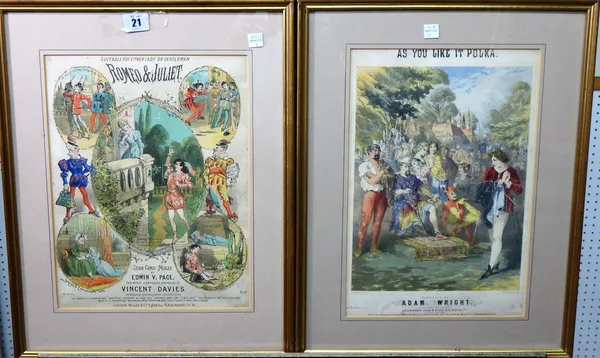 A group of four framed lithographic sheet music cover sheets, each approx 33cm x 25cm.(4)