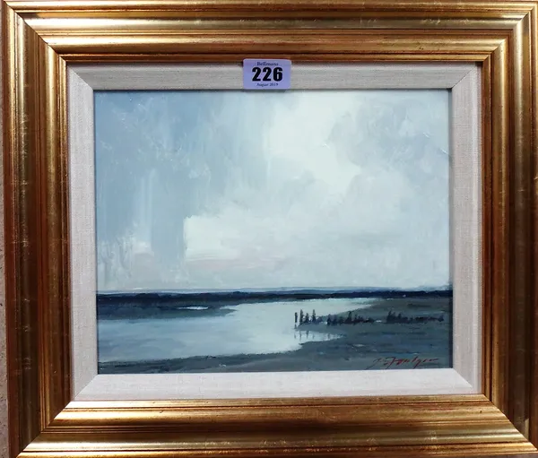 John Foulger (20th century), The Stow Estuary, oil on board, signed, inscribed on reverse, 19cm x 24cm.; together with a further oil landscape, Russia