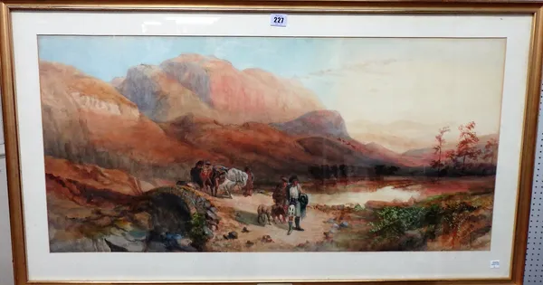 English School (19th/20th century), Highland scene, watercolour, 43cm x 90cm.