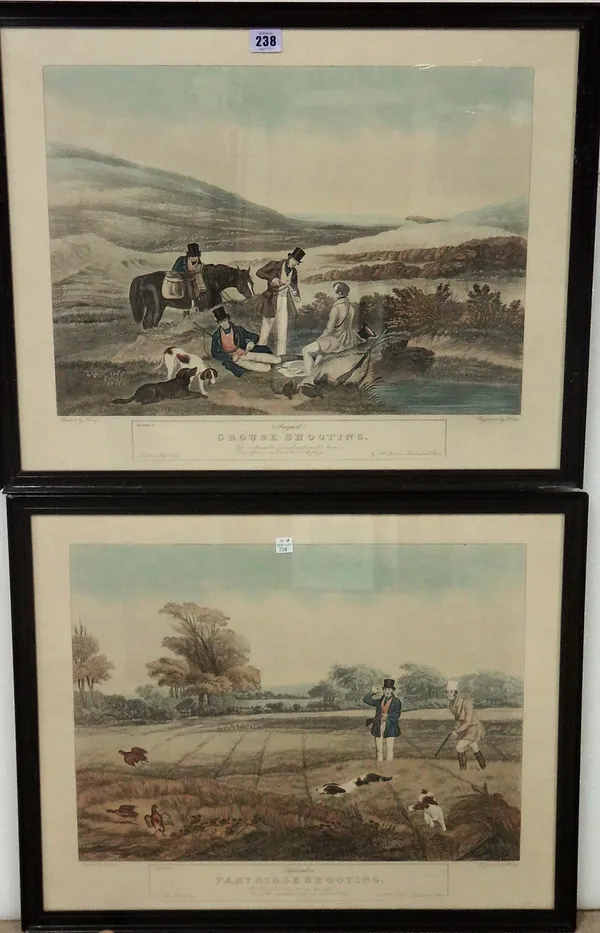 After Francis Calcraft Turner, Shooting, six aquatints with hand colouring, each 46cm x 58cm.; together with a further set of four shooting prints aft