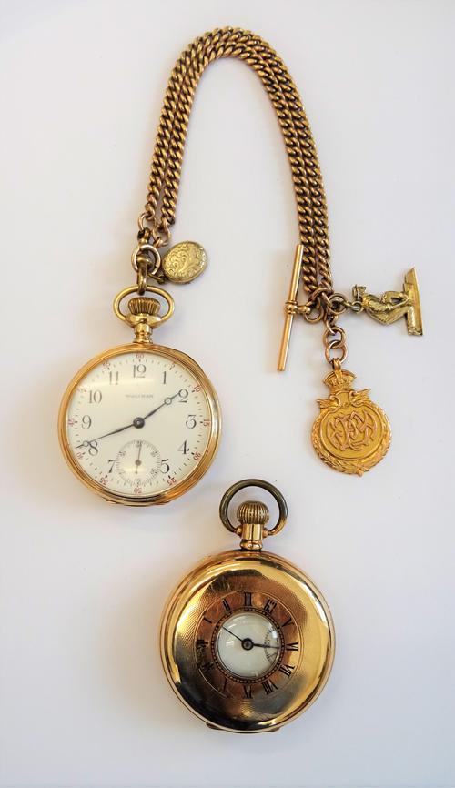 A Waltham gold cased, keyless wind, openfaced pocket watch, the jewelled lever movement detailed A.W.W.Co, Waltham, Mass 13406684, detailed within the