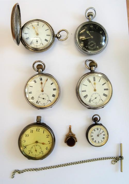 A silver cased, key wind, hunting cased gentleman's pocket watch, London 1878, a silver cased, keyless wind, openfaced gentleman's pocket watch, impor