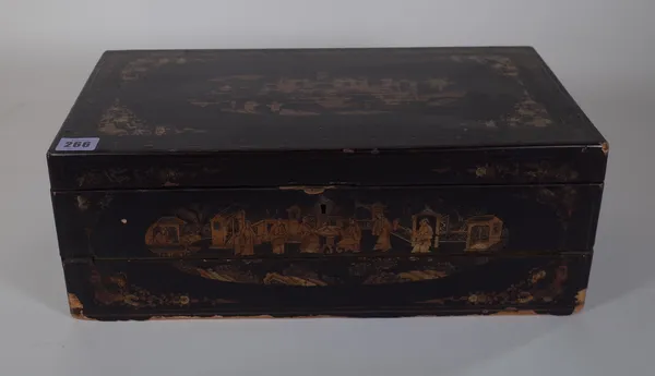 A late 19th century chinoiserie decorated writing slope, 44cm wide x 16cm high.