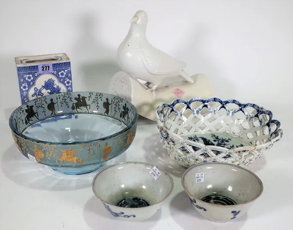 Ceramics including, blue and white Asian bowls, a blue and white chestnut basket and sundry, (qty).