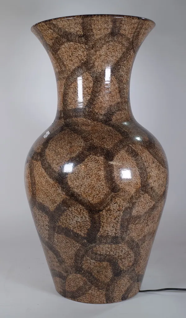 Two 20th century large vases converted into lamps, the largest 69cm high, the other 67cm high and a large 20th century jug decorated with flowers, 59c