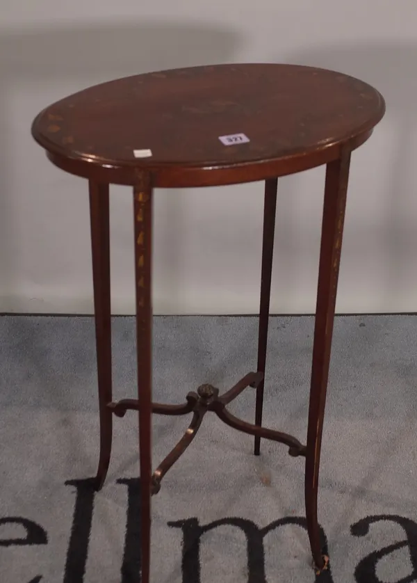 An Edwardian oval painted side table, 46cm wide x 72cm high.