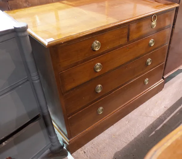 A late Victorian mahogany chest of two short and three long drawers on plinth base, 110cm wide x 84cm high.