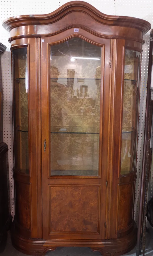 A 20th century hardwood single door arch top display cabinet, 16cm wide x 180cm high.