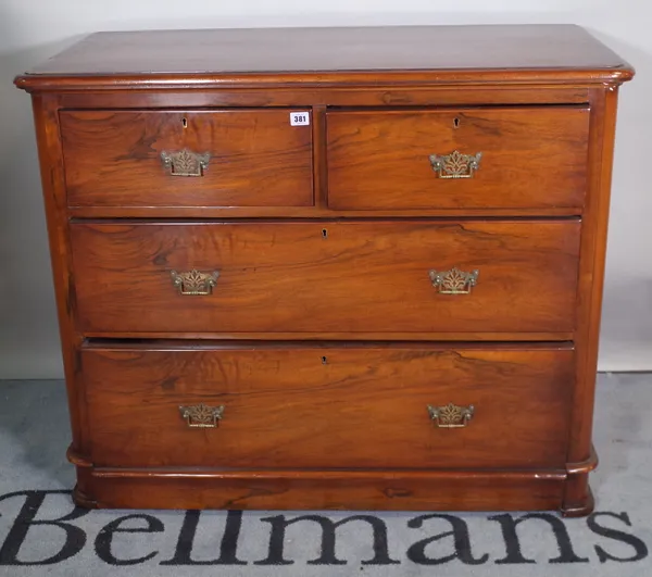 A late Victorian mahogany chest of two short and two long drawers on bun feet, 105cm wide x 88cm high.