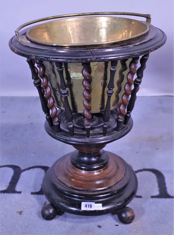 A 19th century Dutch jardiniere with bobbin turned and barley-twist open slatted bowl on turned base, 36cm diameter x 47cm high.