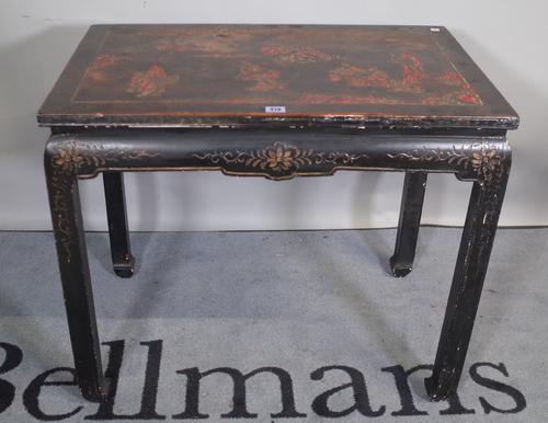 An early 20th century Japanned rectangular side table, 77cm wide x 65cm high.