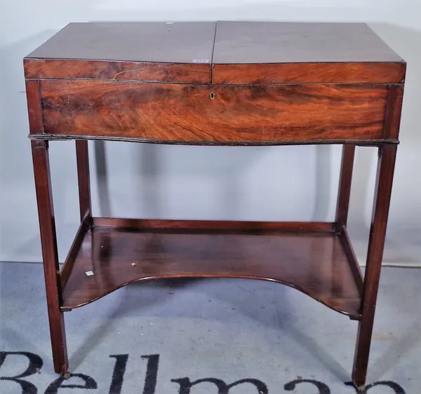 A George III mahogany serpentine washstand, on tapering supports, 78cm wide x 83cm high, and a Regency coromandel teapoy, with split beading edges (re