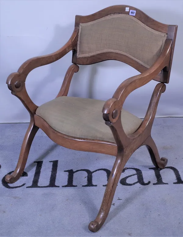 A 19th century rosewood 'X' framed metamorphic reading chair, 56cm wide x 80cm high.