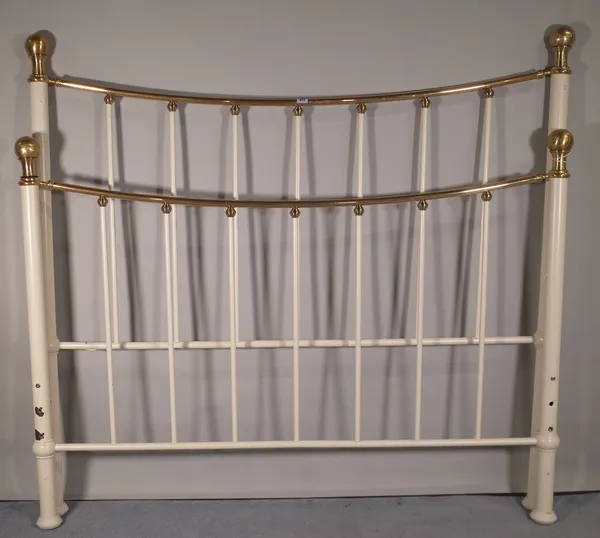 A Victorian black painted metal single bed frame, 129cm high and a 20th century white painted metal double bed frame, 160cm wide x 145cm high, (2).