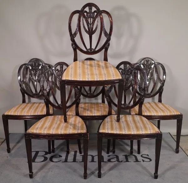 A set of six Regency style, stained mahogany shield back dining chairs, (6).