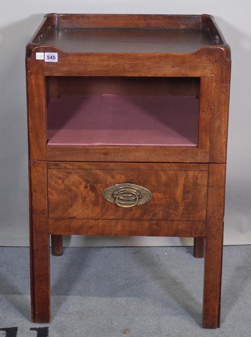 An 18th century mahogany tray top commode, raised on square supports, 49cm x 79cm.