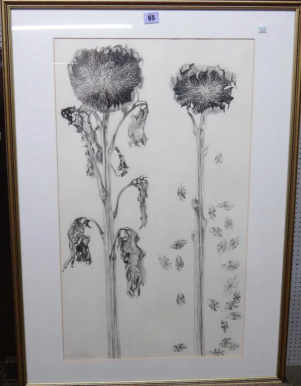 Lady Emma Tennant (1904-1979), Sunflowers, pencil, signed and inscribed, 71.5cm x 41cm.; together with Van Day Treux (1904-1979, Flowers, ink and wash