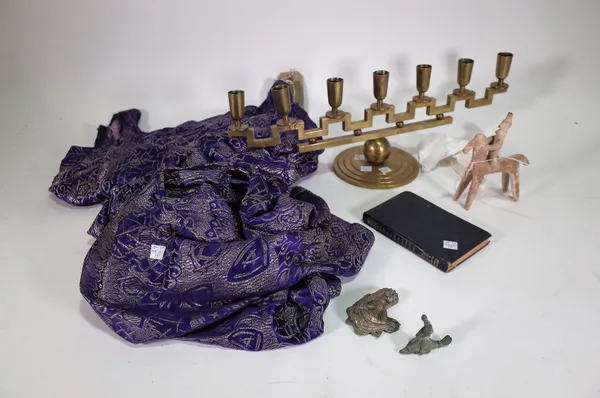 Collectables, including; a 17th century embossed mount formed as a woman, a terracotta model of a rider on a horse, a patinated bronze model of a man