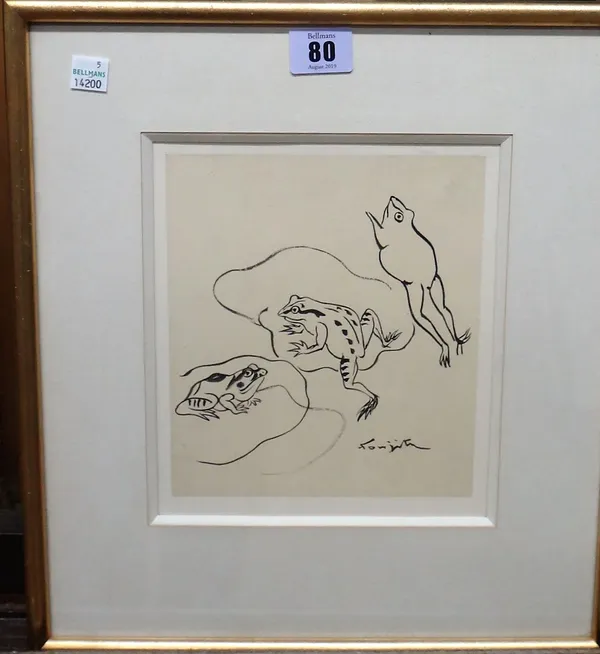 ** Howarth (20th century), Three frogs, black ink, signed, 18.5cm x 16cm.