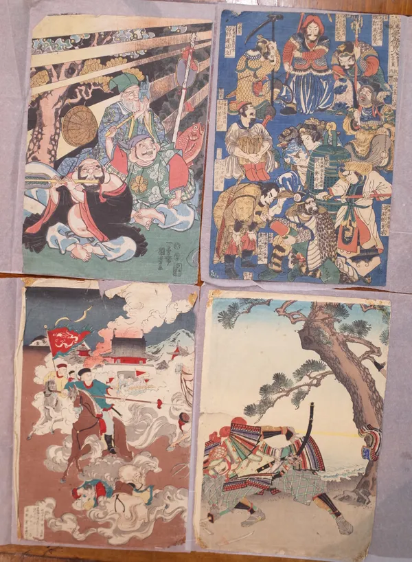 Four Japanese woodblock prints, various subjects, each approx. 35cm. by 24cm., unframed, (4).