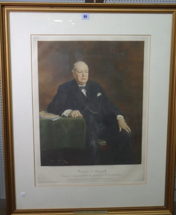 Lawrence Josset after Sir Oswald Birley, Portrait of Winston Churchill, colour mezzotint, 63cm x 47cm.