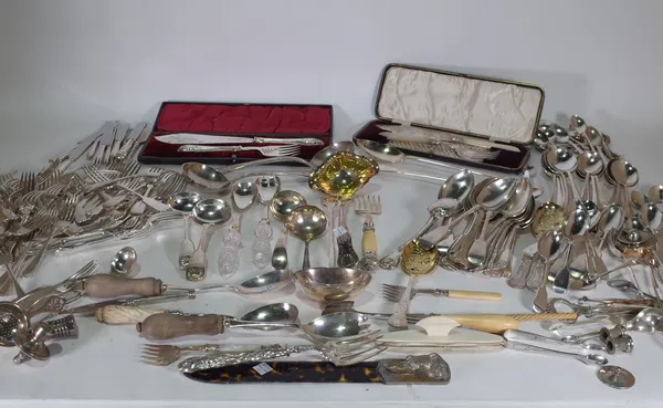 A large quantity of mostly modern silver-plated flatware to include several sets of cased servers, (qty).