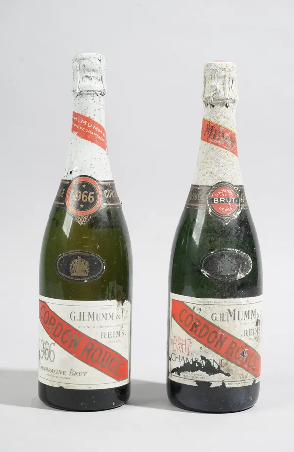 One bottle of 1966 Mumm & Co Cordon Rouge Brut champagne and another of similar age, (2).