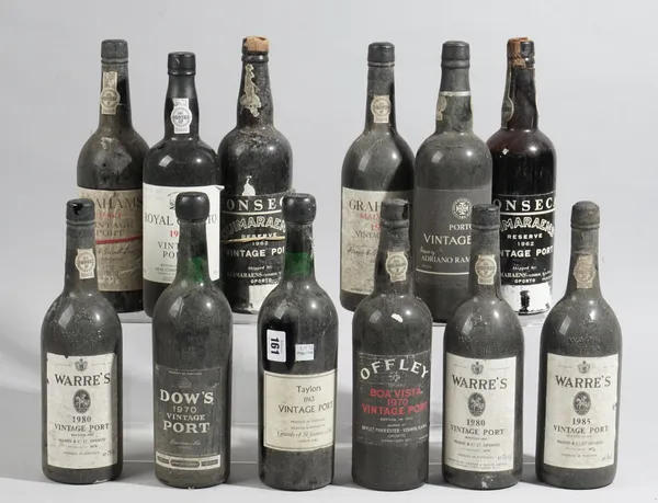 Twelve bottles of port comprising; 1985 Warre's, two 1980 Warre's 1976 Grahams, 1970 Offley, 1970 Porto, 1987 Royal Oporto, 1970 Dows, 1962 Fonseca Gu