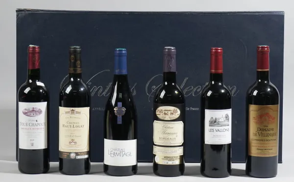 Vinters Selection; six bottles comprising; 2015 Les Vallons Bordeaux, 2006 Domaine De Villeray, 2010 Tour Chapoux Bordeaux, 2001 Chateau Haut-Logat, 2