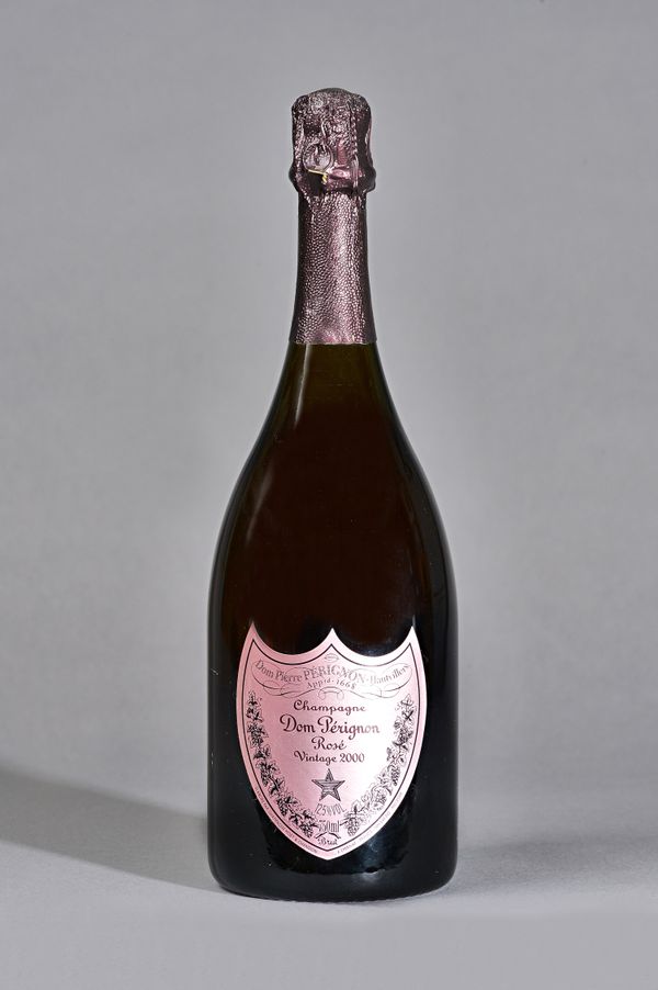 One bottle of 2000 Dom Perignon vintage rose champagne.