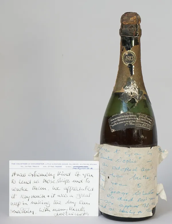 One bottle of 1915 vintage champagne (lacking label), (a.f.).