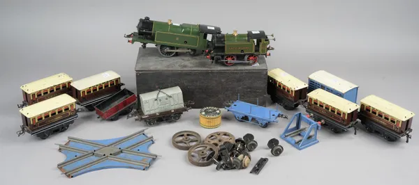 A Hornby O gauge clockwork locomotive, GWR 2221, another pre-war Hornby O gauge locomotive GWR 6600, wagons and related accessories, (qty).