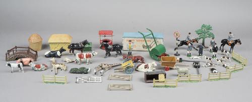 A quantity of Britains hollow cast lead animals, pre-war, including fox hunting group, zoo and farmyard, (qty).