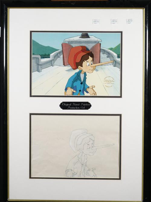 'PINOCCHIO' ANIMATION CEL AND 'SNOW WHITE AND THE SEVEN DWARFS' POSTER: an original hand-painted, production animation cell, from the 1987 fantasy adv