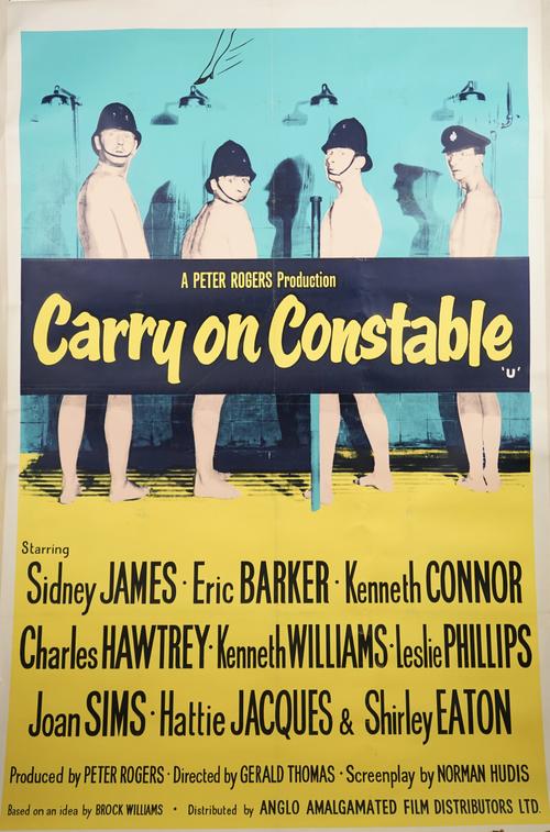 FILM POSTER:  'CARRY ON CONSTABLE'  (1960):  UK Bus Stop poster,  Peter Rogers Productions / Anglo-Amalgamated Film Distributors. depicting four of th