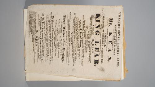 THEATRE ROYAL, DRURY LANE, LONDON, A PLAYBILL FOR MR. KEAN'S 'KING LEAR', 1820:  a theatre playbill advertising two stage productions:  King Lear, 'Th
