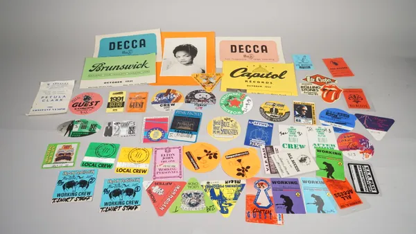 ROCK AND POP, BACKSTAGE PASSES, 1980s - 1990s::  a collection of forty-two backstage, after-show and crew passes, silk / laminated and unused, includi