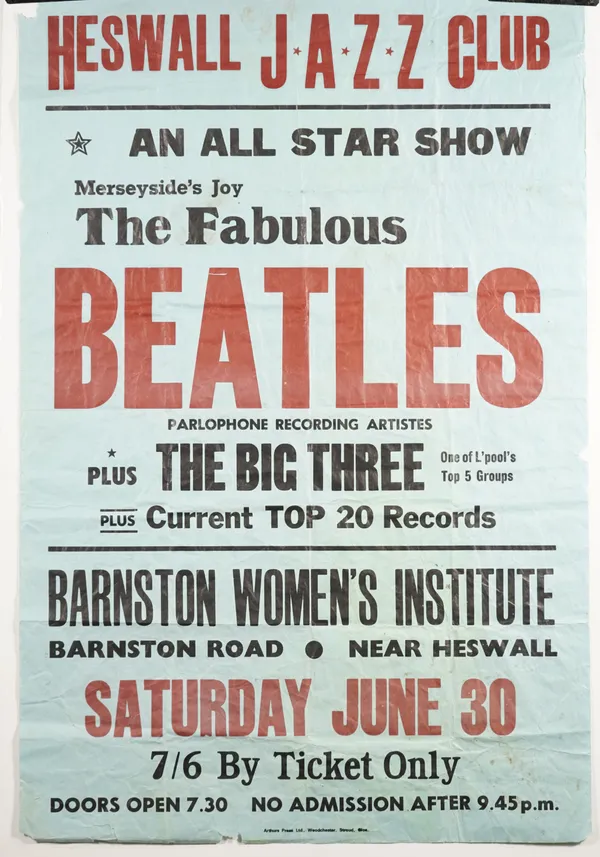 BEATLES MEMORABILIA:  a collection including The Beatles at Heswall Jazz Club, 1962, a concert poster 'Merseyside's Joy The Fabulous Beatles', perform