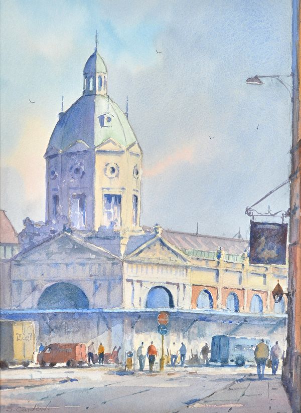 Sidney Cardew (b.1931), Sunny Day, Smithfield; Beached Boats; Wapping Moorings, three watercolours, all signed, two 26cm x 36cm.(3) ARR