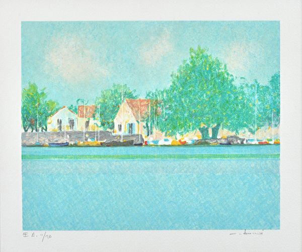 Andre Bourrie (b.1936), Village; Harbour scenes, four colour lithographs, all signed and numbered, the largest 46.5cm x 56.5cm.(4) ARR