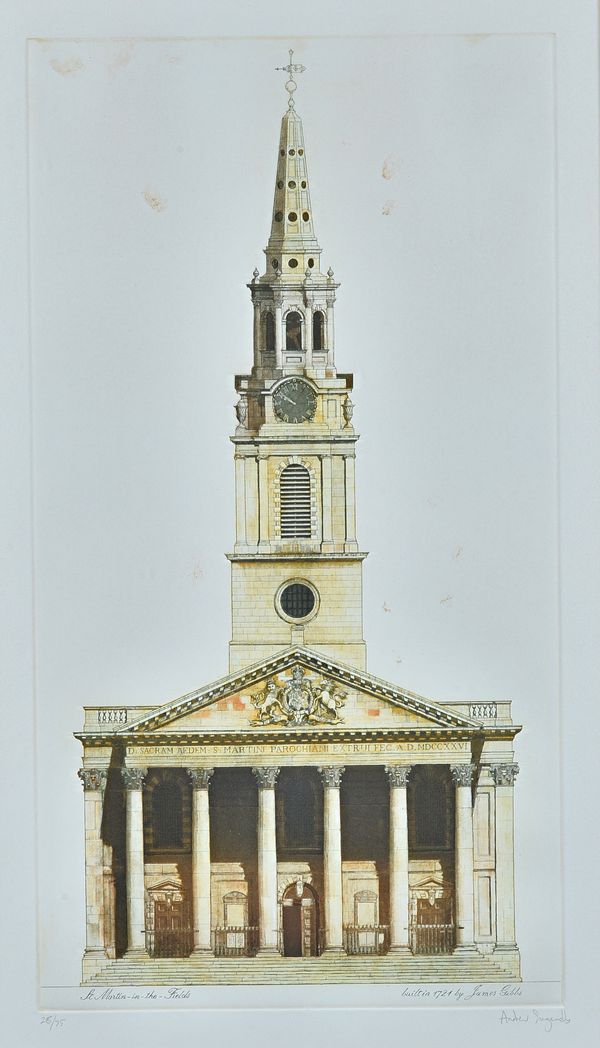 Andrew Ingamells (b, 1956), The Guildhall; St Mary le Strand, St Paul's Cathedral, London; St Anne Limehouse; St Martin in the Fields; St George in th