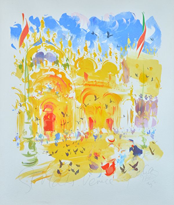 Jake Sutton (b.1947), St Marks, Venice; Carnival on the Rialto; Morning in Florence, three colour lithographs, all signed, inscribed and numbered, the