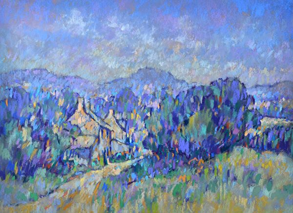 Geoff Marsters (20th Century), Houses in the Auvergne; Essex Landscape, two, pastel, both signed with initials, both unframed, each approx 54cm x 73cm