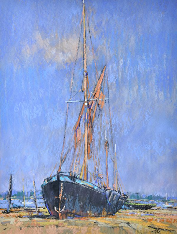 Geoff Marsters (20th Century), Phonican by the River Orwell; Barge and East Coast Smack; a pair, pastel, both signed with initials, both unframed, eac