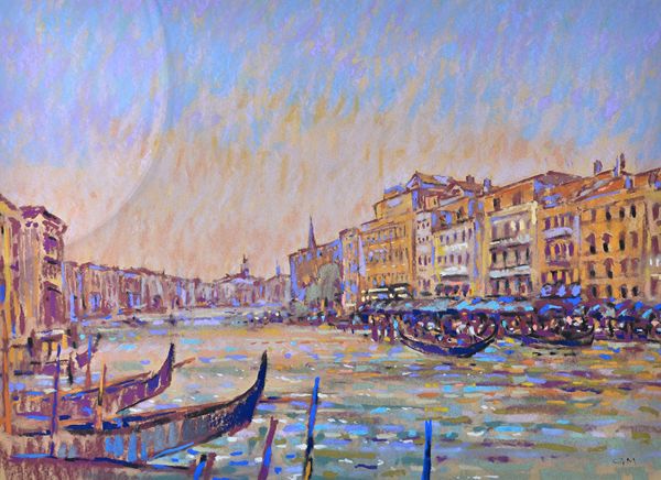 Geoff Marsters (20th Century), Venice Light; View on the Thames, two, pastel, both signed with initials, both unframed, one 53cm x 73cm.; the other 72