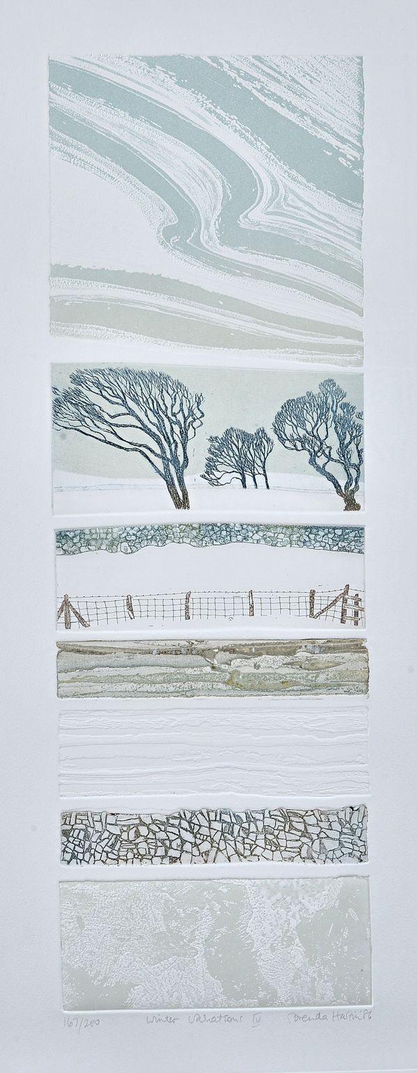 Brenda Hartill (contemporary), Variations V; Winter Variations IV; Summer Variations IV, a group of three colour etchings with aquatint, all signed, i